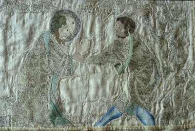The martyrdom of a saint (detail) from the frontal of the Steeple Aston Cope, c.1340s by English School