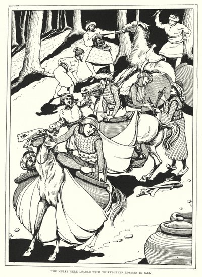 The mules were loaded with thirty-seven robbers in jars by English School