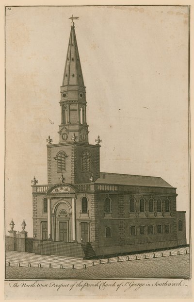 The North West Prospect of the Parish Church of St George in Southwark, London by English School
