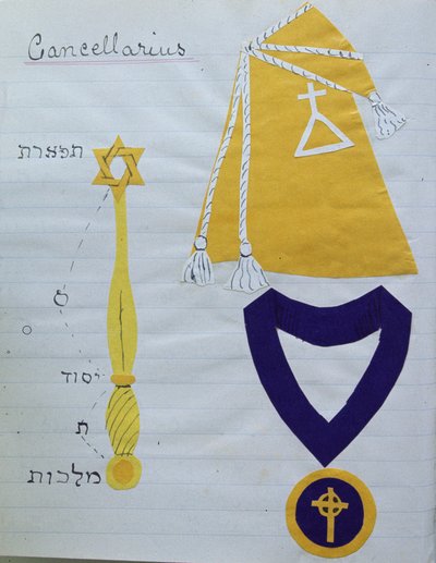 The robe (with the symbol of the Order) and regalia of the Secretary (Cancellarius) of the Hermetic Order of the Golden Dawn, c.1895 by English School