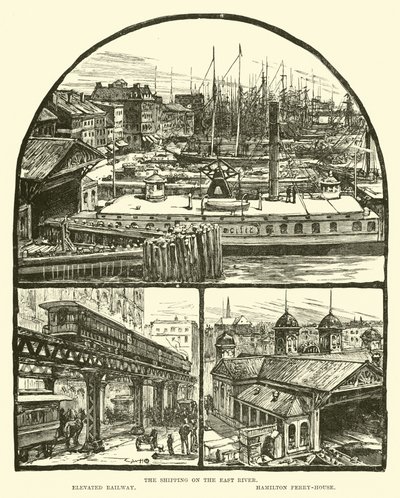 The shipping on the East River; Elevated railway; Hamilton Ferry-house by English School