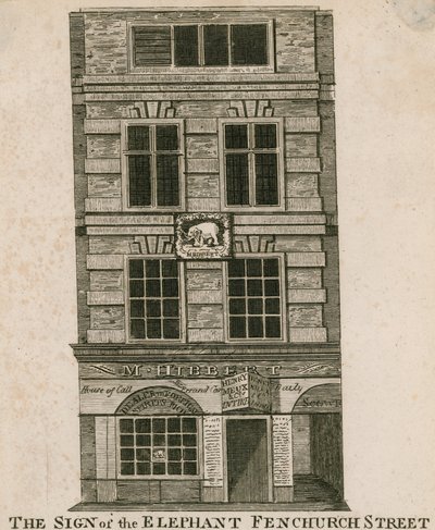 The sign of the Elephant, Fenchurch Street, London by English School