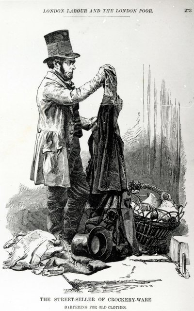 The Street-Seller of Crockery-Ware Bartering for Old Clothes, c.1840 by English School