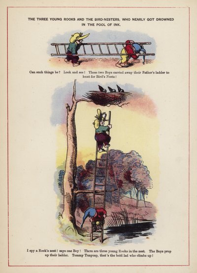 The three young rooks and the bird-nesters, who nearly got drowned in the pool of ink by English School