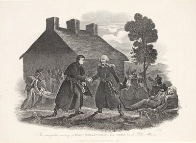 The Unexpected Meeting of Lord Wellington and Blucher at La Belle Alliance, 1811 by English School