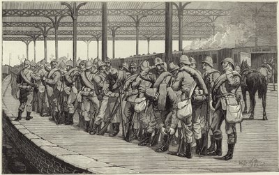The Volunteer Review: Departure of the Artists Corps from Victoria Railway Station by English School