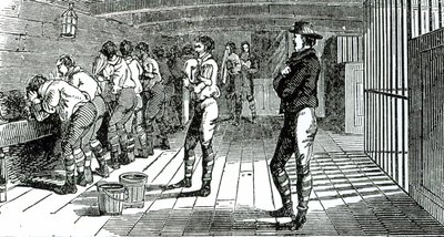 The washing room below decks - condemned trade unionists being transported to Australia, illustrated in The Martyrs of Tolpuddle, published by Trades Union Congress, 1834 by English School