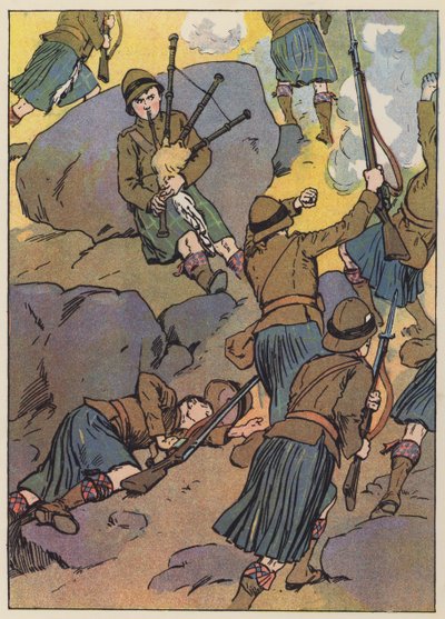 The Wounded Piper Plays the Troops to Victory by English School