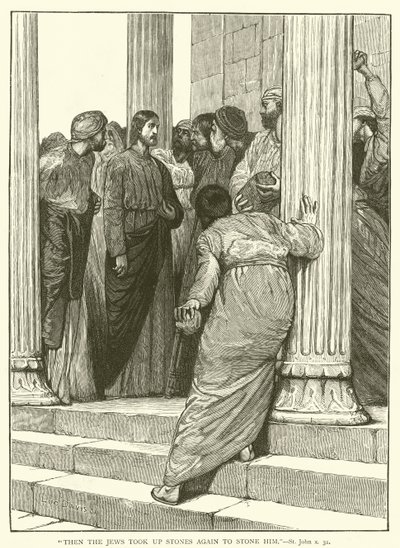 "Then the Jews took up stones again to stone him", St John, x, 31 by English School