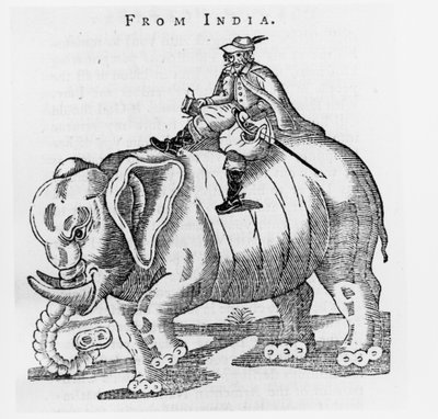 Thomas Coryate on an Elephant, from Letters from India in Coryats Crudities by English School