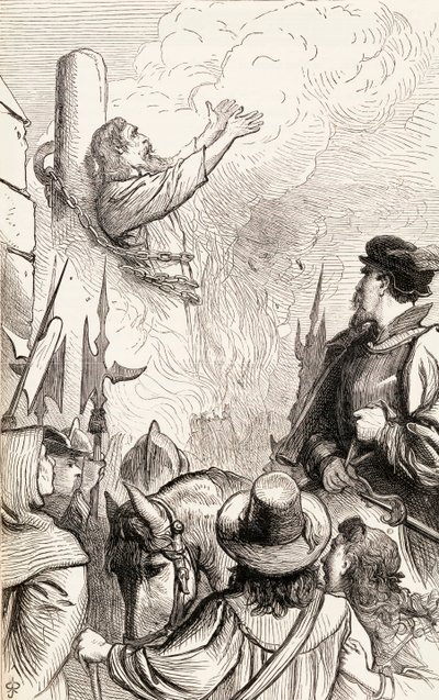 Thomas Hawkes burned at the stake during the Marian Persecutions, c.1865 by English School