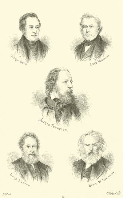 Thomas Hood, Lord Macaulay, Alfred Tennyson, Lord Lytton, Henry W Longfellow by English School