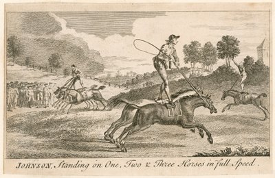 Thomas Johnson Standing on One, Two and Three Horses in Full Speed by English School