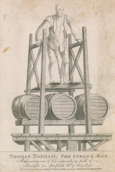 Thomas Topham, the strong man, performing one of his astonishing feats of strength in Spitalfields, 28 May 1741 by English School