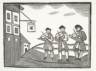 Three Fidlers in Thames Street, who played up a bride-groom in the Morning, who gave them nothing to drink (illustration) by English School