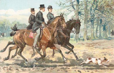 Three Horse Riders in the Countryside by English School