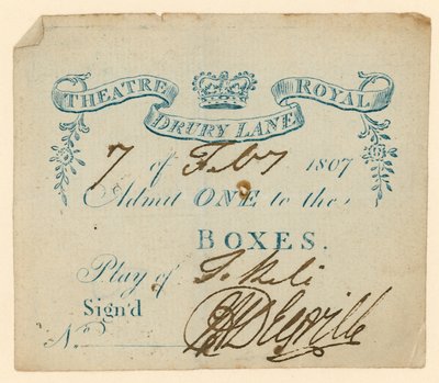 Ticket for Drury Lane Theatre, London by English School