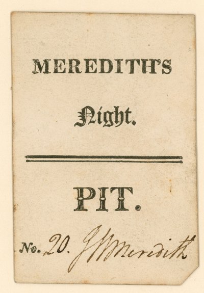Ticket for Drury Lane Theatre, London: Meredith