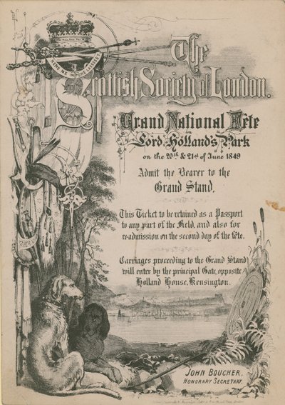 Ticket for the Spanish Society of London Grand National Fete in Lord Holland