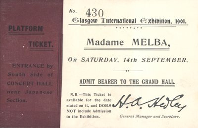 Ticket to hear Nellie Melba at the Glasgow International Exhibition, 1901 by English School