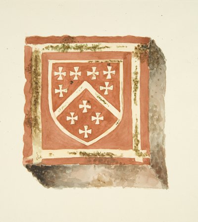 Tile from the Floor of Bristol Cathedral Showing the Berkeley Arms by English School