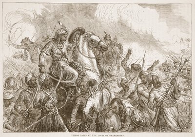 Tippoo Sahib at the Lines of Travancore, Illustration from Cassell