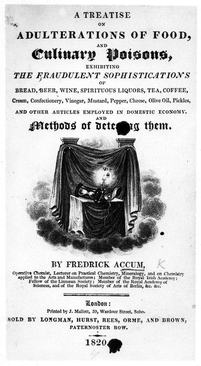 Title Page for A Treatise on Adulterations of Food and Culinary Poisons by Frederick Accum, published 1820 by English School