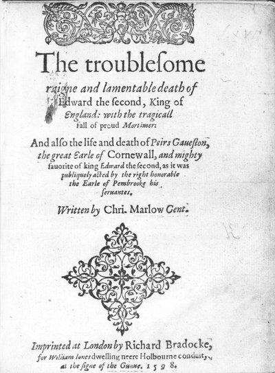 Title Page for Edward II by Christopher Marlowe, published 1598 by English School