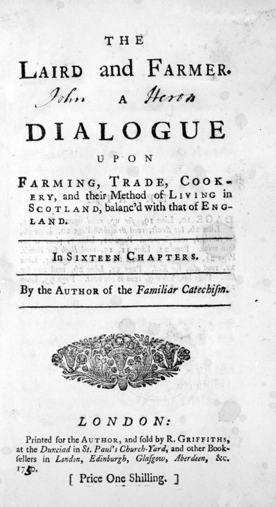 Title Page for The Laird and Farmer by the Author of the Familiar Catechism, published 1750 by English School