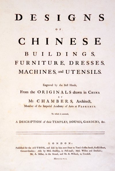 Title Page to Designs of Chinese Buildings, Furniture, Dresses, Machines & Utensils, 1757 by English School