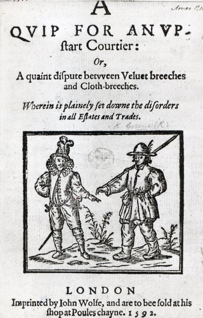 Title page for A Quip for an Upstart Courtier by Robert Greene, 1592 by English School
