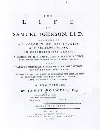 Title page, from The Life of Samuel Johnson by James Boswell by English School