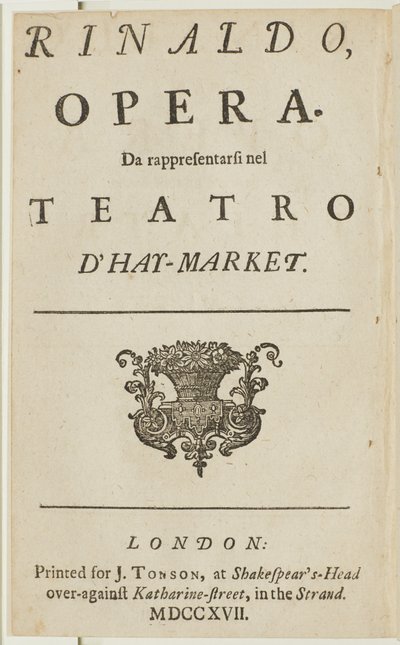 Title page from the libretto of Handel