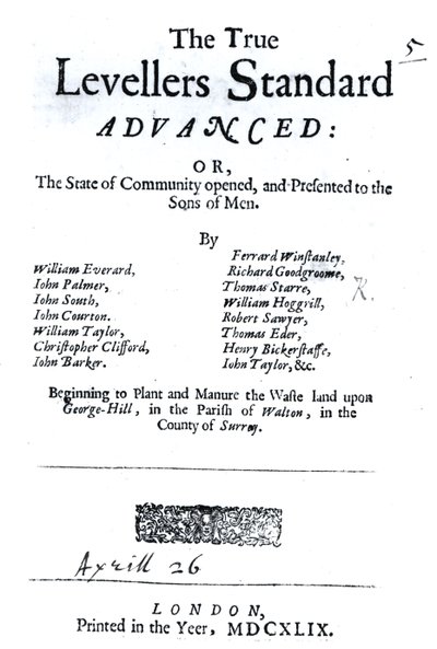 Title page of The True Levellers Standard, published 26th April 1649 by English School
