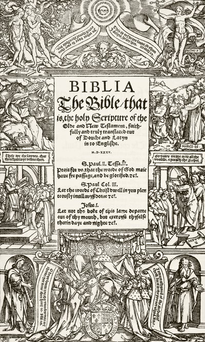 Title page of the Coverdale Bible, printed in 1535 by English School