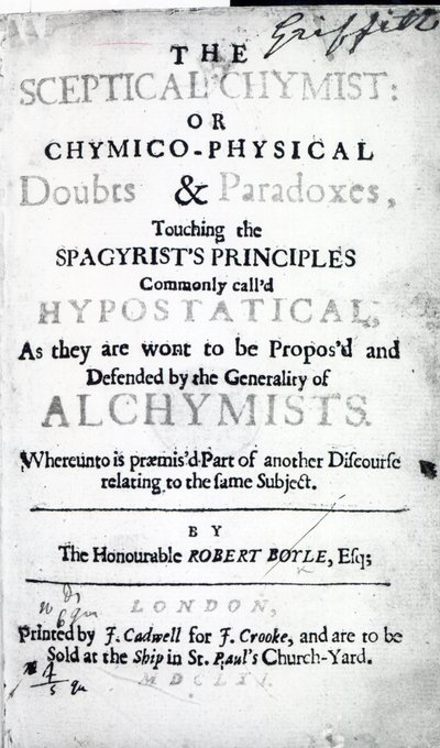 Title page to The Sceptical Chymist by Robert Boyle, 1661 by English School