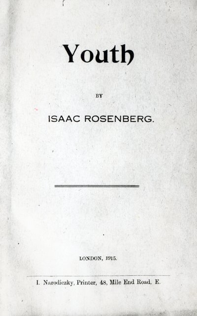 Title page to Youth, a collection of poems by Isaac Rosenberg, first edition 1915 by English School