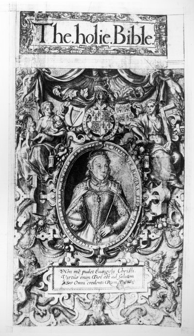Titlepage of the Bishops Bible, published in 1568 by English School