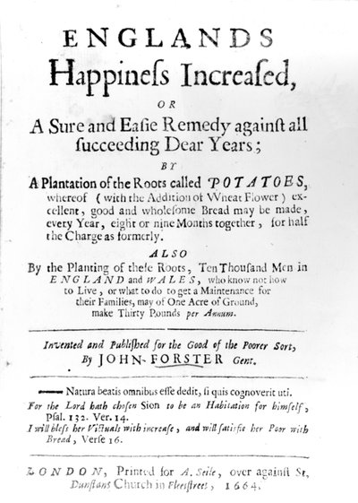 Title Page to Englands Happiness Increased by John Forster, Published in 1664 by English School