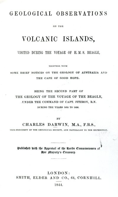 Title Page to Geological Observations on the Volcanic Islands by Charles Darwin, 1844 by English School
