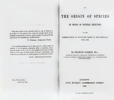 Titlepage to On the Origin of Species by Charles Darwin, Published in 1859 by English School