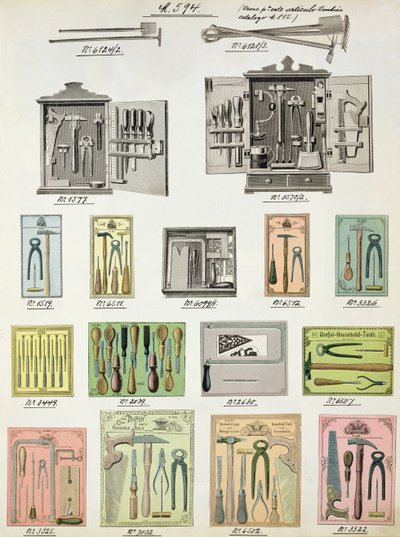 Tools and toolboxes from a trade catalogue of domestic goods and fittings, c.1890-1910 by English School