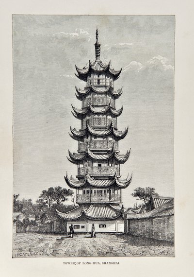 Tower of Long Hua, Shanghai, illustration from The Universal Geography, the Earth and its inhabitants, published 1878 by English School