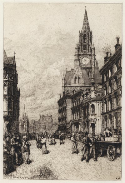 Town Hall, Manchester (etching) by English School