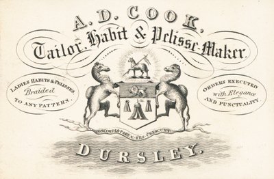 Trade card, A D Cook by English School