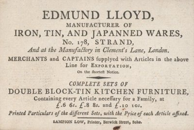 Trade Card, Edmund Lloyd by English School
