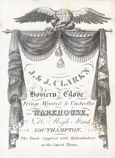 Trade Card, J & J Clarks Hosiery and Gloves Warehouse by English School