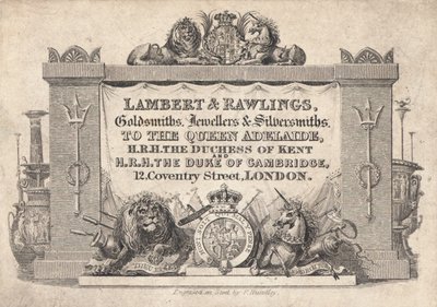 Trade Card, Lambert & Rawlings by English School