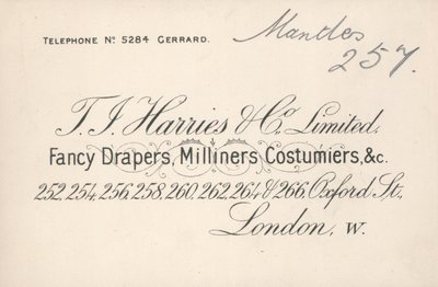 Trade Card, T J Harries & Company Limited by English School