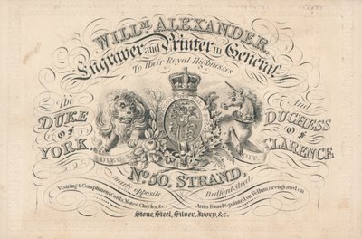 Trade Card, William Alexander by English School